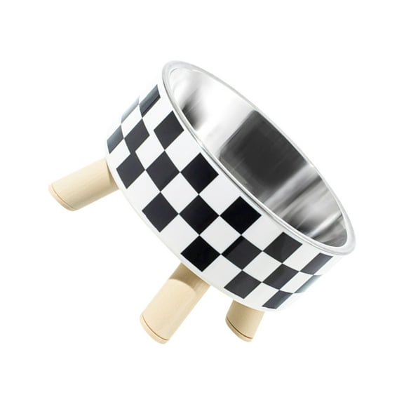 Elevated Dog Bowl Stand With Feeders Dishes For Most Dog Size Checkered Print Food Dish Stainless Steel