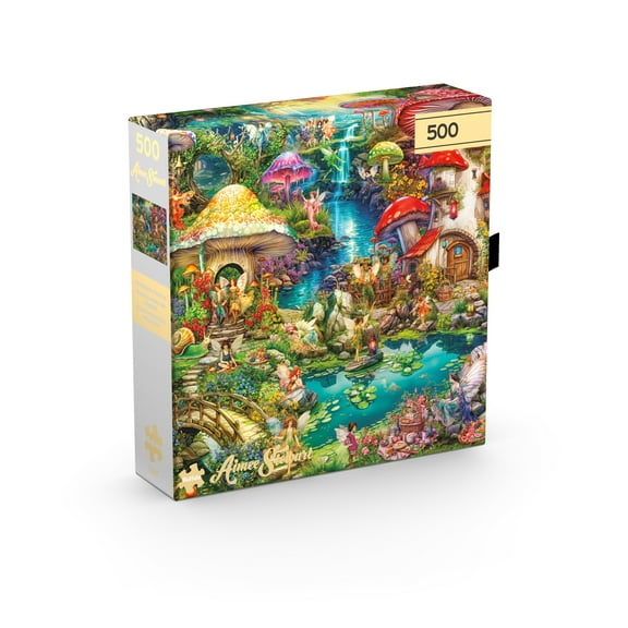 Buffalo Games Merry Mushroom Village Picnic 500-Piece Interlocking Jigsaw Puzzles for Adults Ages 14