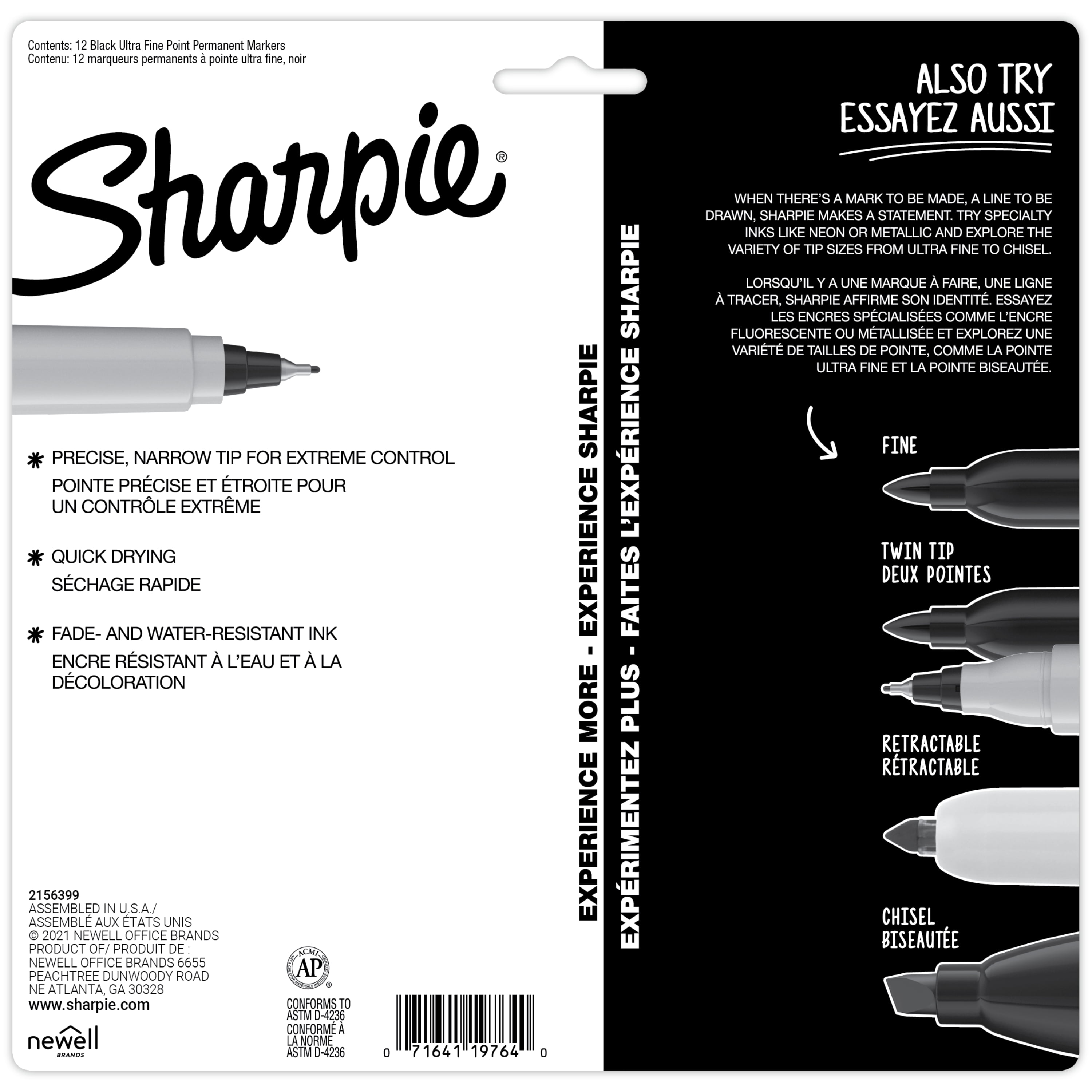 Sharpie® Permanent Marker, Fine Point, Black Ink - Pkg Qty 12
