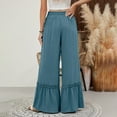 thumbnail image 5 of XFLWAM Womens High Waisted Wide Leg Pants Drawstring Elastic Waisted Ruffle Hem Palazzo Cropped Pants Summer Beach Flowy Trousers with Pockets, 5 of 9