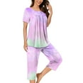 thumbnail image 2 of Tnhcen Women's Casual Henley Sleepwear Set Printed Button-Up Top Capri Pants with Side Pockets Stretchy Pajamas Set Loungewear (S-3XL), 2 of 5