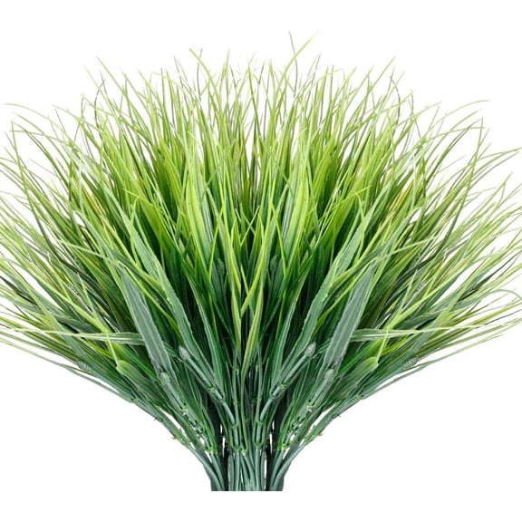 12 Bundles Artificial Grasses Outdoor UV Resistant Fake Grass No Fade Faux Plastic Plants Garden Window Box Decorating(Green Grass)