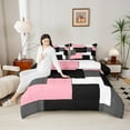 thumbnail image 4 of Erosebridal Ensembles de Couettes Géométriques Roses, Couettes et Duvets Rectangulaires Chics, Ensemble de Literie Réversible Mode Moderne, Super Douillet Décoratif pour la Chambre, 2 Pcs, 4 of 8