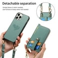 thumbnail image 6 of Wallet Case for iPhone 12 Pro Max with Detachable Card Holder, PU Leather Shoulder Strap Chain Crossbody Cover, Card Slots Heart Pattern Zipper Purse Case with Lanyard for iPhone 12 Pro Max, Green, 6 of 11