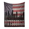 thumbnail image 1 of City Pittsburgh Soft Flannel Fleece Throw Blanket, Grunge Themed American Flag, Cozy Plush for Indoor and Outdoor Use, 50" x 60", Coral Lavender Dark Grey, by Ambesonne, 1 of 6