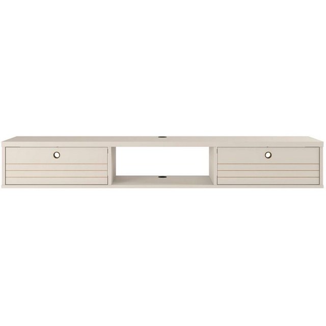 Liberty Wood 63" Mid Century Modern Floating Office Desk in Off White