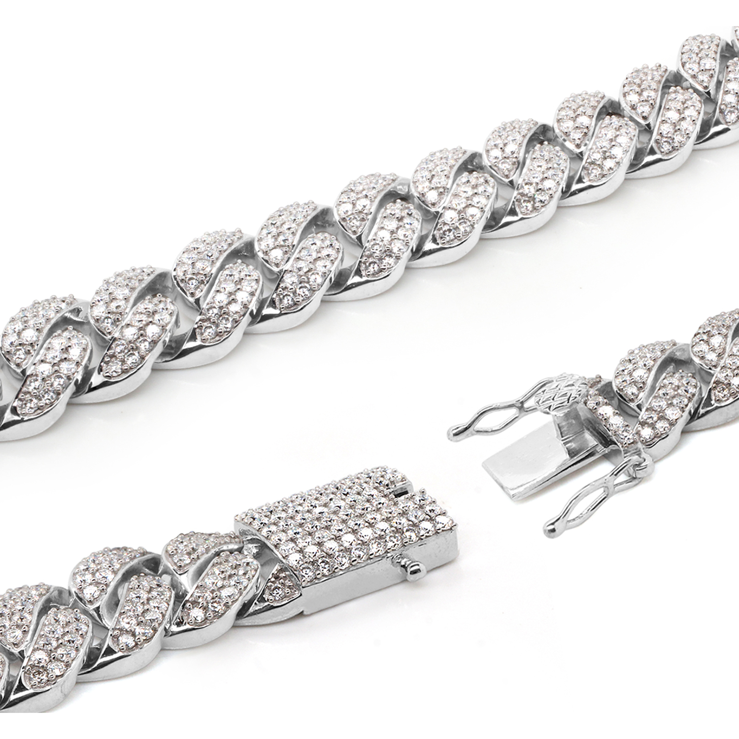 Diamond Simulated Prong Cuban Link Chain Choker – Two Tone White & Rose Gold