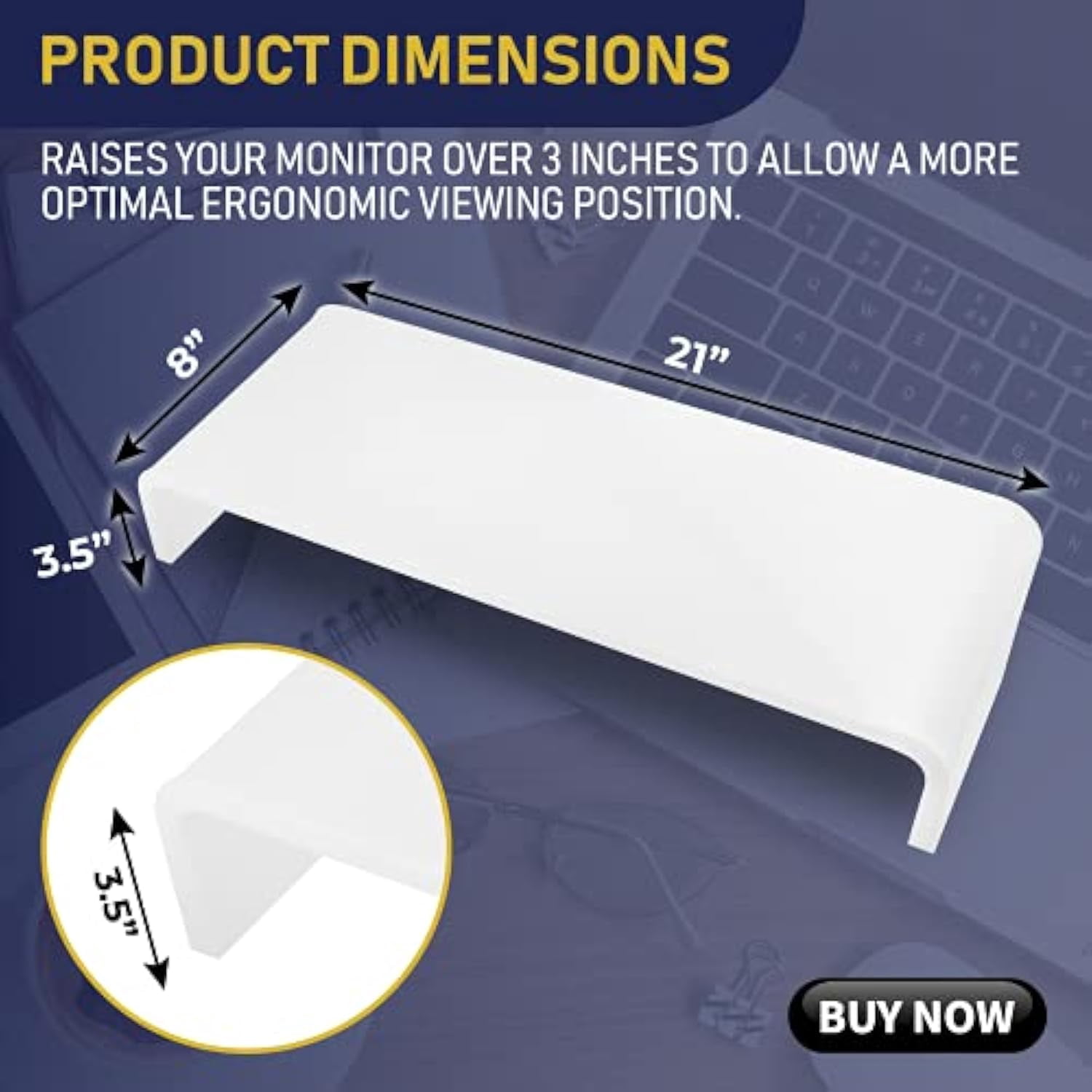 Acrylic Monitor Stand with Matching Pen Holder, 12mm Thick Clear Acrylic Monitor Riser, Laptop Stand for Home, Office, and Work. Computer Desk Riser with Keyboard Storage for LCD LED TV Screen (White)