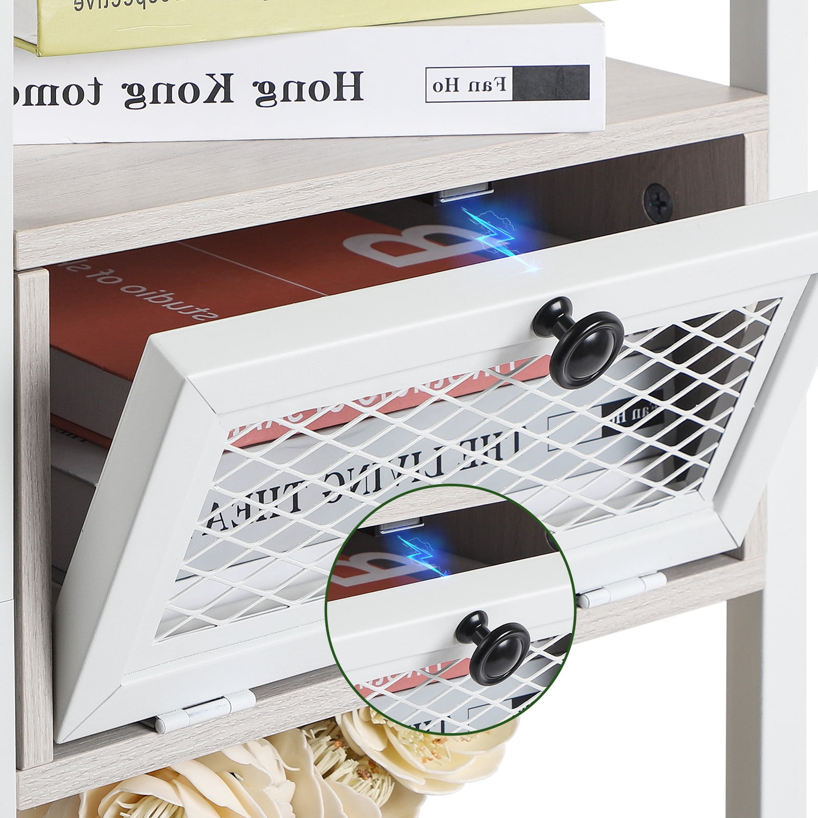 Oumilen Modern Adult Charging Drawer Flip Top Storage Nightstands, White MDF Wood
