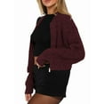 thumbnail image 2 of Women'S Zip Up Sweaters Drop Shoulder Long Sleeve Crew Neck Cardigan Casual Solid Loose Fit Knit Jacket Wine Red S, 2 of 8
