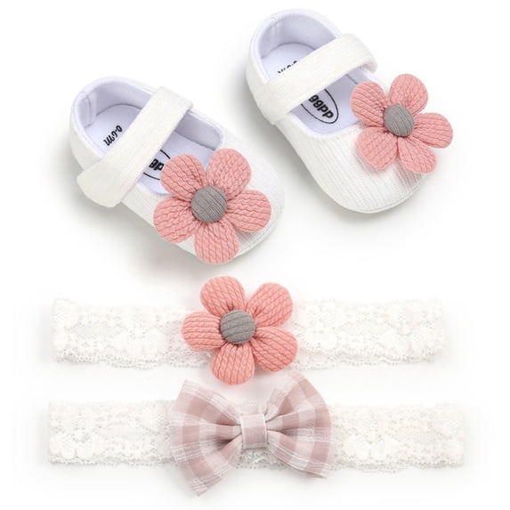Baby Girl Anti-Slip Sole Newborn Infant First Walkers Shoes with 2 Headbands