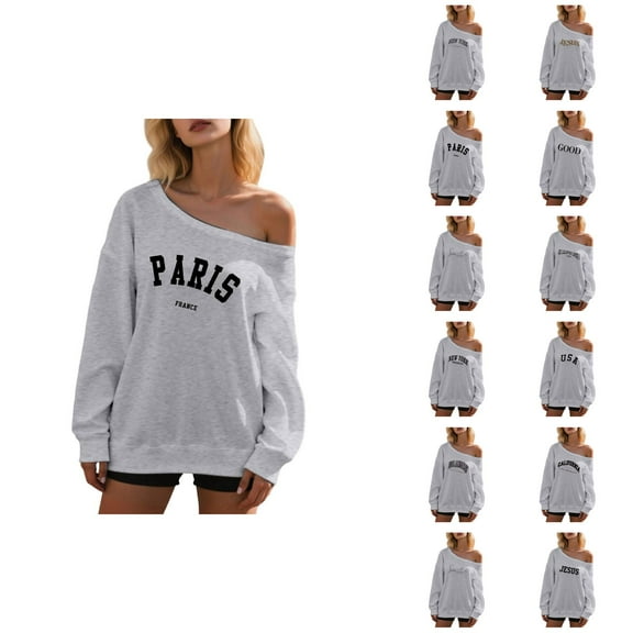 Women's Sweatshirts 2025 Fall Winter Fashion Graphic Sweatshirt Long Sleeve One Shoulder Pullover Sweatshirt for Women
