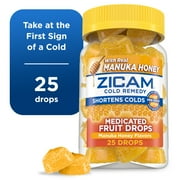 Zicam Cold Remedy Zinc Medicated Fruit Drops, Honey, Homeopathic Cold Shortening Medicine, 25 Ct