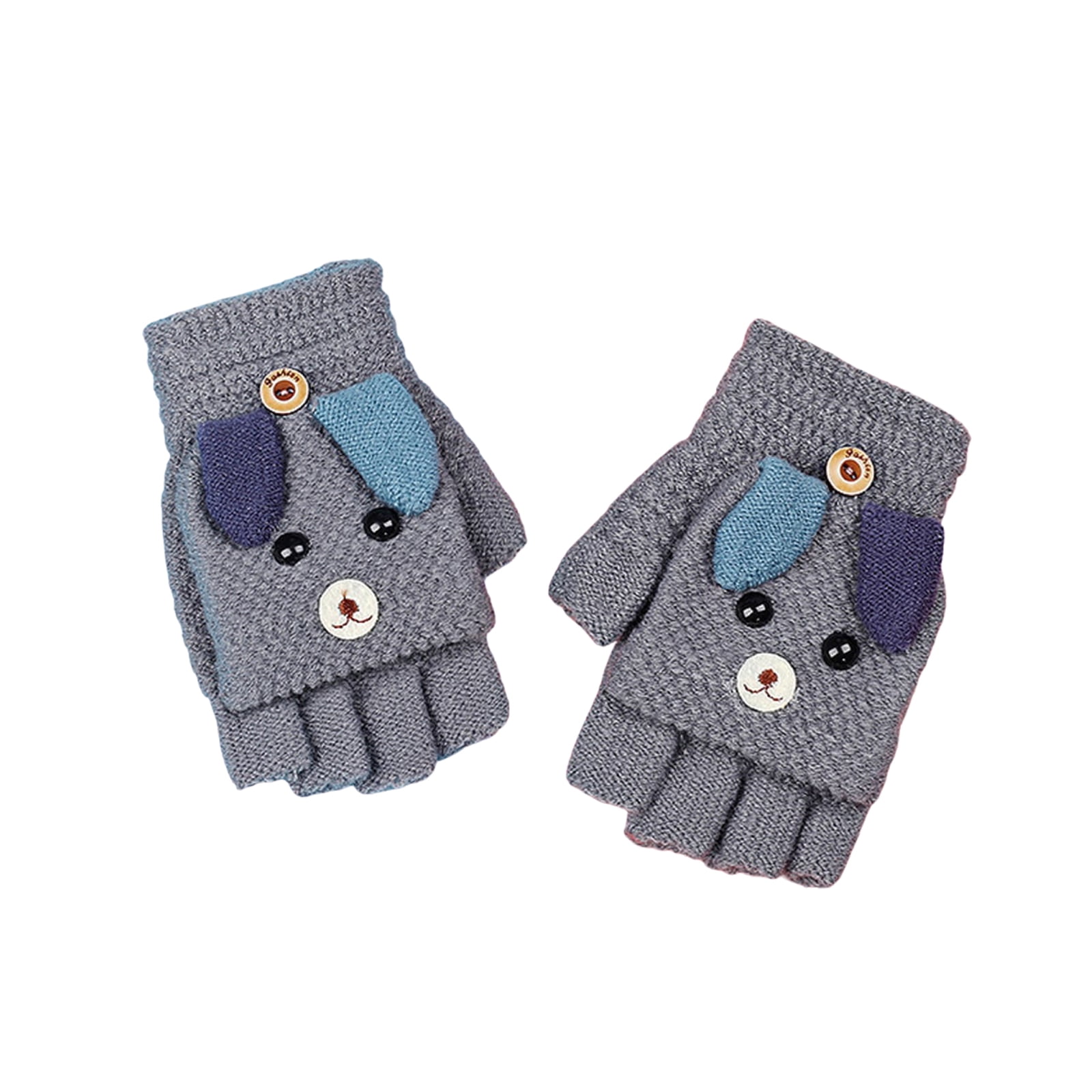 Kids Unicorn Flip Top Gloves with Mitten Cover Knitted Winter Fingerless Convertible Mittens for Boy Girls Toddler 