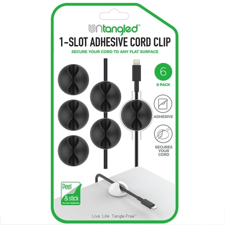 Untangled 1-Slot Adhesive Cord Clip 6PK Cord Organizer