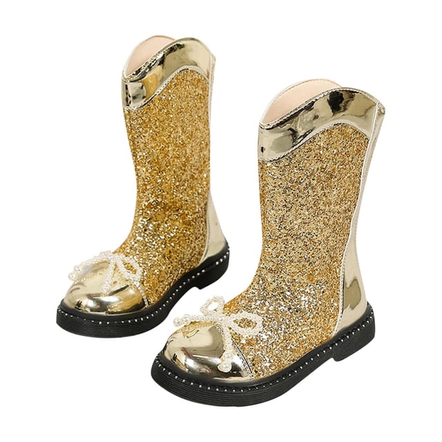 Baby Leather Shoes Fall Winter Sequined Bowknot High Boots Stylish Versatile