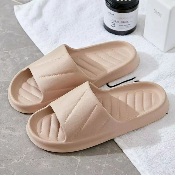 Nvzi-a Slippers for Women and Men Non Slip Quick Drying Shower Slides Bathroom Sandals ，Ultra Cushion ，Thick Sole（Size：42-43，khaki）