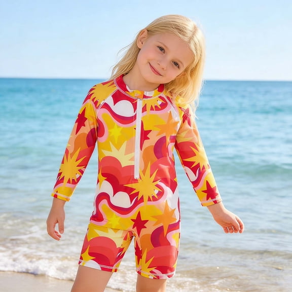 gcong 5t Swimsuit Girls Long Sleeve Stretchy Romper Bathing Suits Pool Party Swimsuit Girls One Piece Swimsuit Bathing Suits