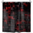 thumbnail image 6 of Black Red Wall Shower Curtain 72Wx72H Inch Abstract Brick Modern 3D Gradient Design Futuristic Geometric Plaid Cubes Man Boys Cool Bathroom Decor Fabric Polyester Waterproof 12 Pack Hooks, 6 of 6