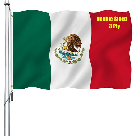 Mexican flag 3x5 Double Sided Mexico Flag Vivid Color Polyester Mexican MX National Flags Long Lasting with 2 Brass Grommets for Outdoor Car Hood Room Wall