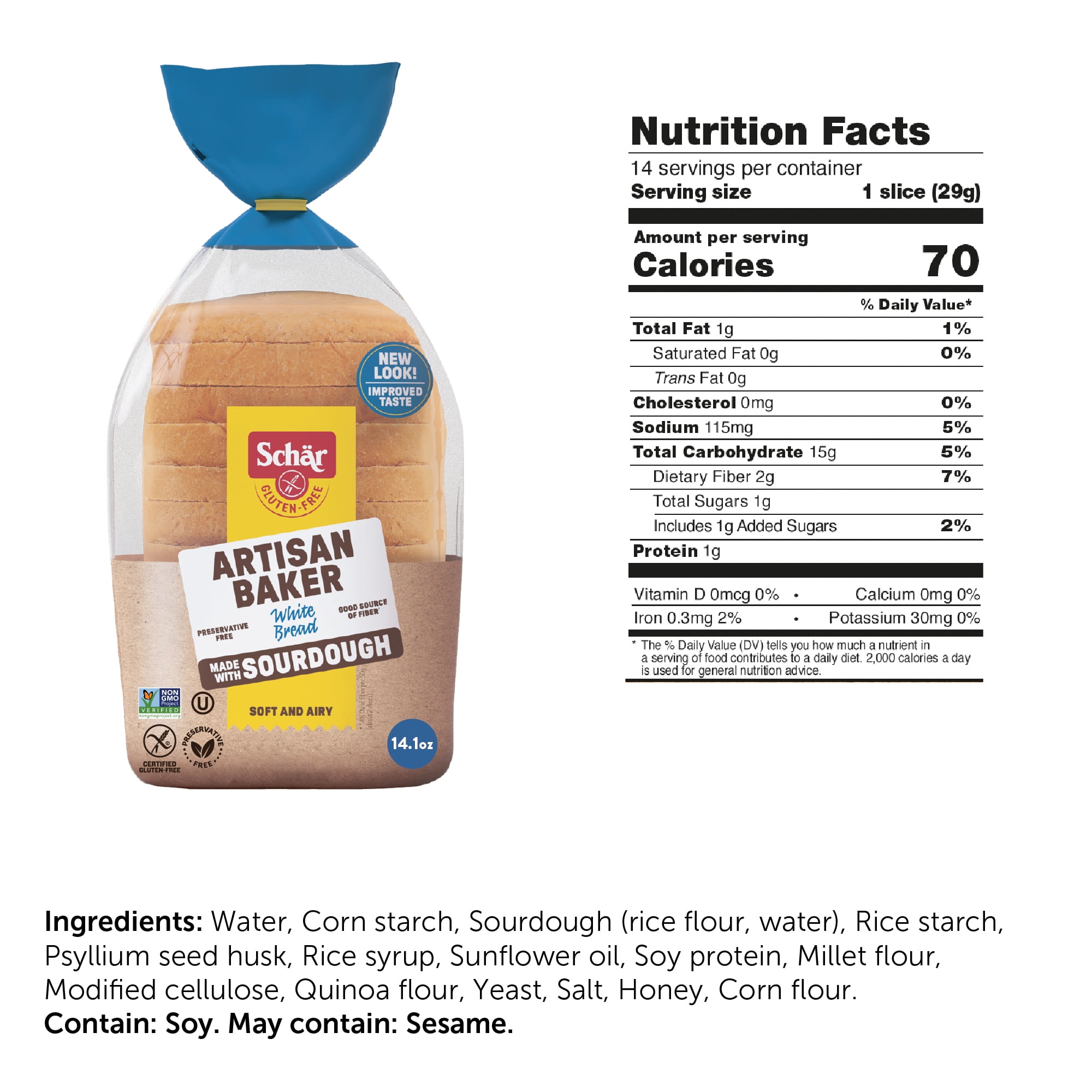 (8 pack) Schar Artisan Baker White Gluten Free Bread, Fresh, 14.1 oz
