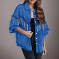 thumbnail image 4 of Vedolay Women's Coat Womens Casual Long Sleeve Coat with Fringe Rhinestones Jean Jacket,Blue XL, 4 of 5