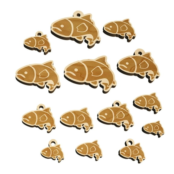 Salmon Fish Wood Mini Charms Shapes DIY Craft Jewelry - With Hole - Various Sizes (16pcs)