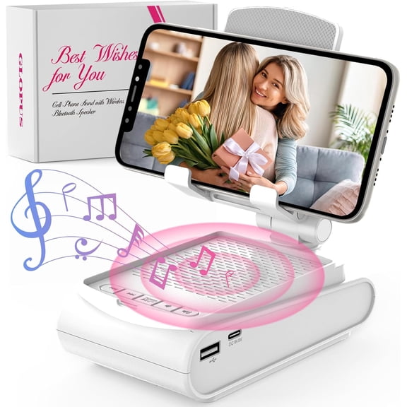 ZJQYDS Gifts for Women Men, Cell Phone Stand With Wireless Bluetooth Speaker, Unique Gifts for Women Wife Mom Gifts for Christmas, Stocking for Women Adults Mom, White Elephant Gifts for Adults