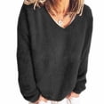 thumbnail image 1 of Women Long Sleeve Round Neck Sweater Fluffy Fuzzy Acrylic Pullover Tops Chunky Knitted Solid Color Oversized Loose Jumper, 1 of 4