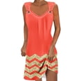 thumbnail image 1 of Annhoo Robe d'Été Tendance pour Femmes, Imprimée, Col en V, Sans Manches, Mini, Décontractée, Plage, Vacances, Robe Courte, 1 of 5