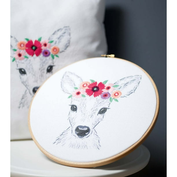 Vervaco Deer With Flowers Stamped Embroidery Kit Walmart Com Walmart Com