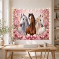 thumbnail image 5 of Three Horse Portraits with Pink Bow and Floral Arrangement Romantic Illustration for Animal Lovers Equestrian Wall Art Housewarming Gift Tapestry Wall Hanging for Bedroom and Living Room, 5 of 7