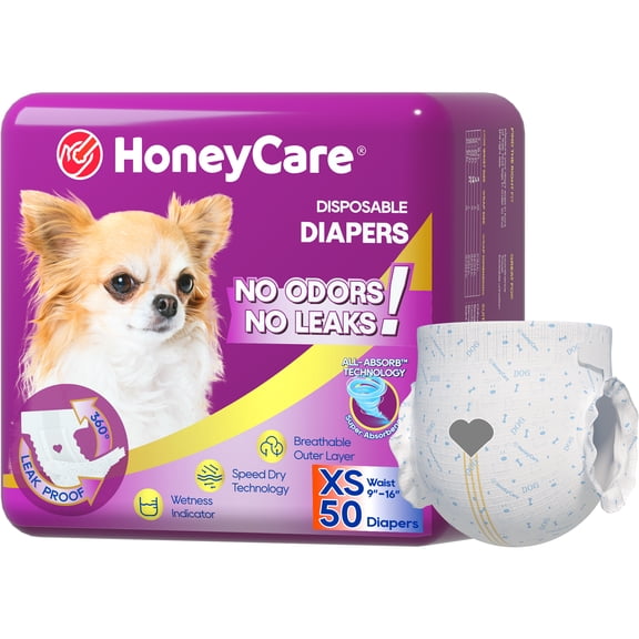 Honey Care All-Absorb A32 Disposable Female Dog Diapers Extra Small Size,50 Count, Super Absorbent