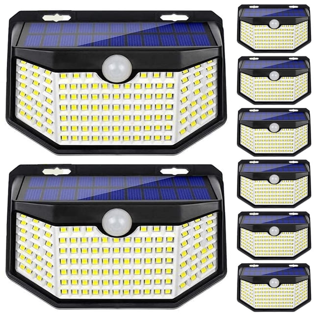 Luces solares exteriores HMCITY de 120 LED con sensor de movimiento, IP65, paquete de 8