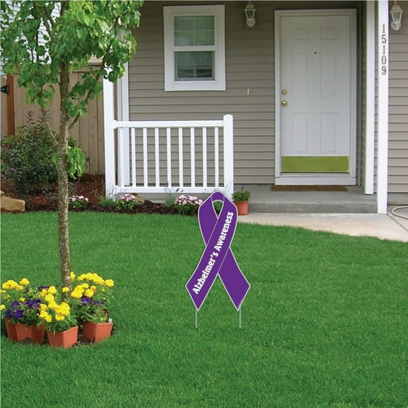 Alzheimer's Awareness Ribbon Yard Sign with Stakes