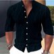 thumbnail image 1 of Camisa de hombre con estampado de rayas degradadas, cuello alto, rosa, azul, verde, caqui, gris, para exteriores, calle, manga larga, 1 of 6