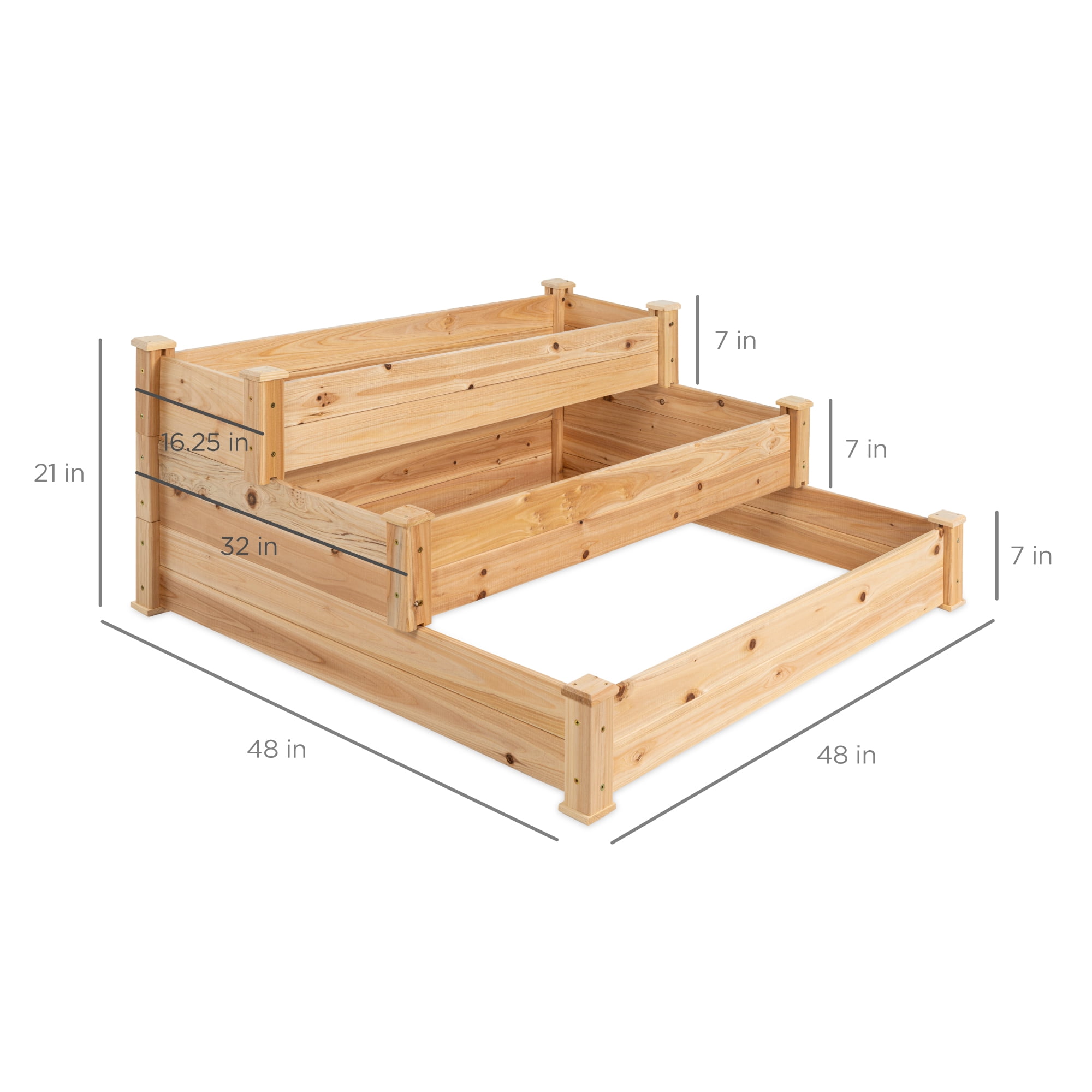 Best Choice Products 3-Tier Fir Wood Raised Garden Bed Planter for Plants, Vegetables, Outdoor Gardening - Natural