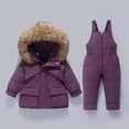 thumbnail image 2 of Snowsuits for Toddlers Kids 2 Piece Windproof Water Resistant Snow Suits Faux Fur Trim Hood Puffer Girl Boy Ski Set (2-3 Years, Purple #A), 2 of 6