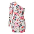 thumbnail image 5 of Fesfesfes Womens Dress Floral Print One Shoulder Spring Dress Casual Short Sleeve Bodycon Dress for Women Slim Boho Beach Dresses, 5 of 9