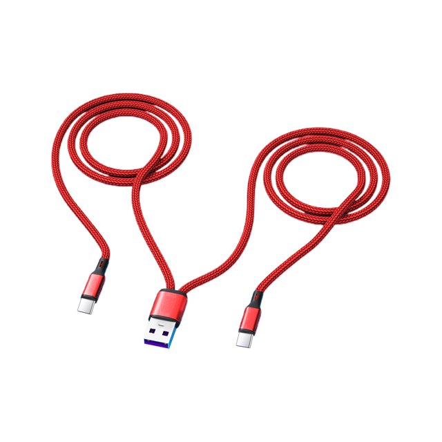 Charging Cable 5A Quick Charge 2 in 1 Nylon Braided 1.2m for Android/Type-C/for iOS Data USB Wire for Home-Red