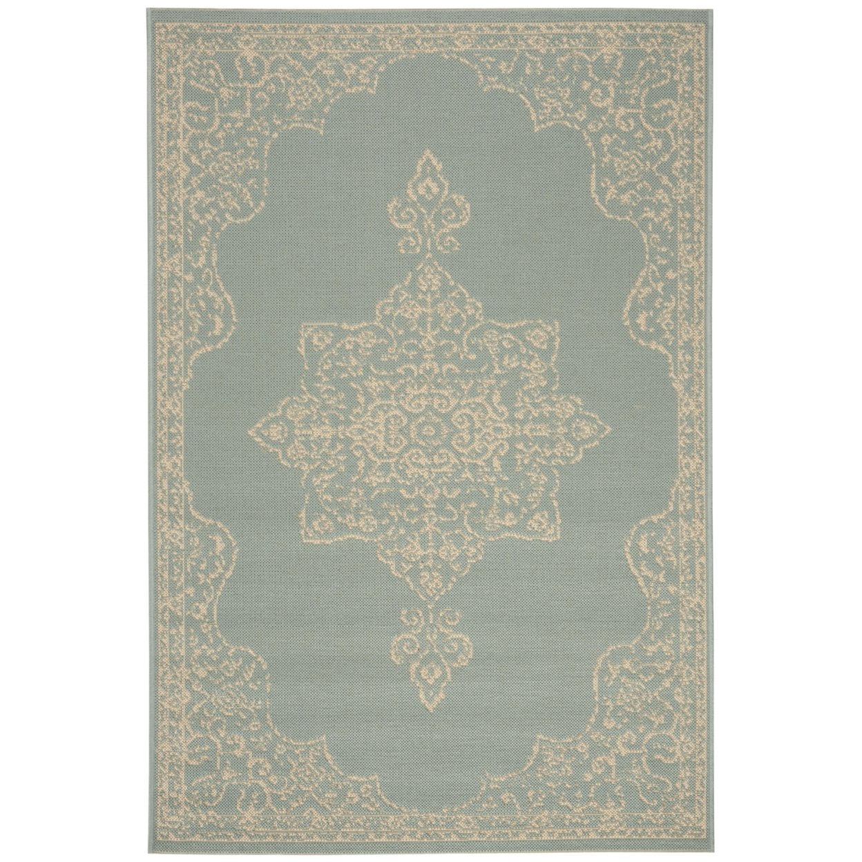 SAFAVIEH Beach House Janine Medallion Indoor/Outdoor Area Rug, Cream/Aqua, 6'7" x 9'2"