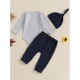 thumbnail image 6 of Baby Toddler Boys Spring Outfits 1 3 6 Months Letter Tractors Embroidery Long Sleeve Rompers Pants Hat 3Pcs Clothes Set, 6 of 9