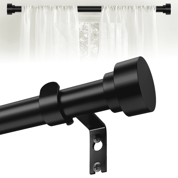 OLV 1" Heavy Duty Adjustable Black Curtain Rods for Windows, Modern Decorative Drapery Rod 30-60" with Classic Finial