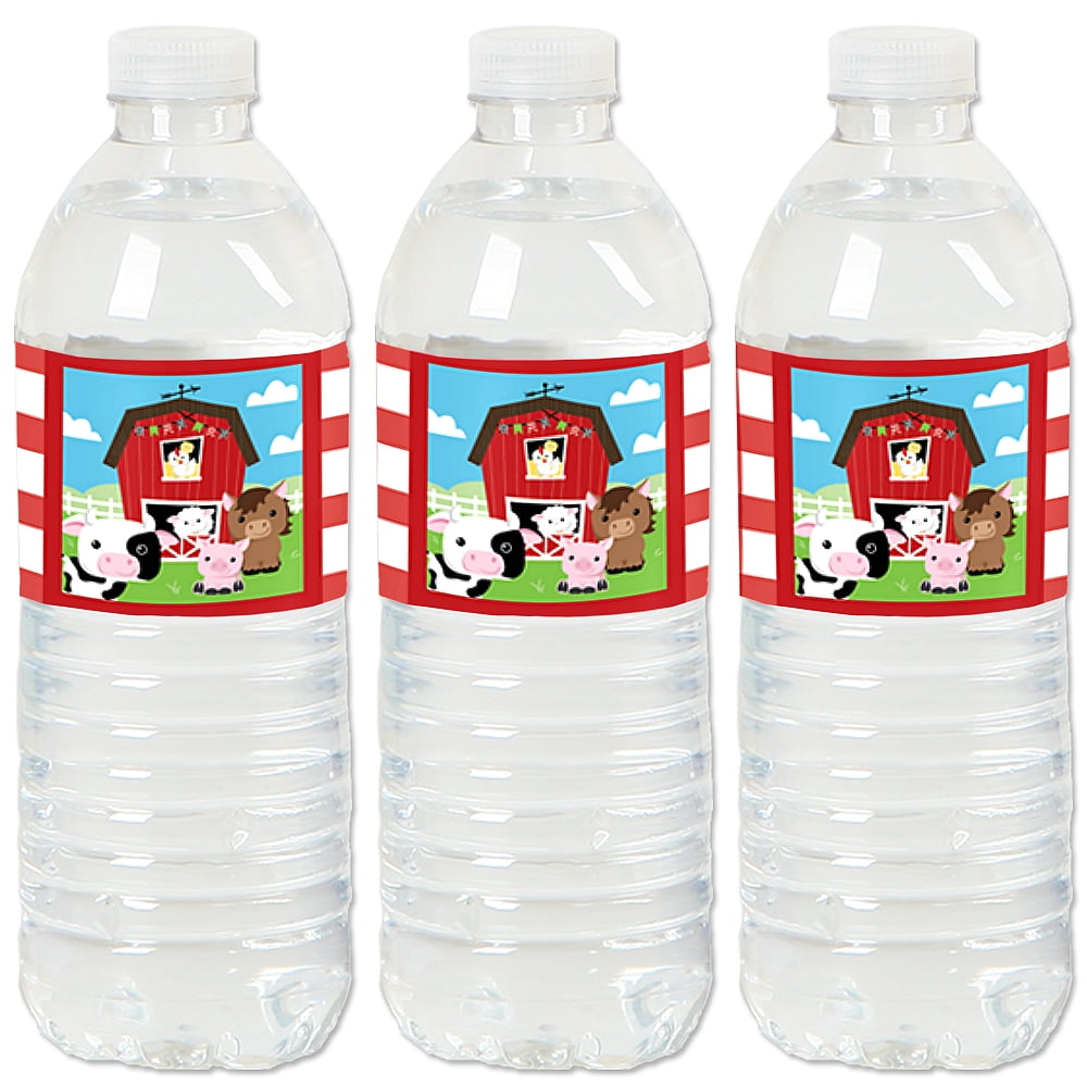 Big Dot of Happiness Farm Animals - Barnyard Baby Shower or Birthday Party Water Bottle Sticker Labels - Set of 20