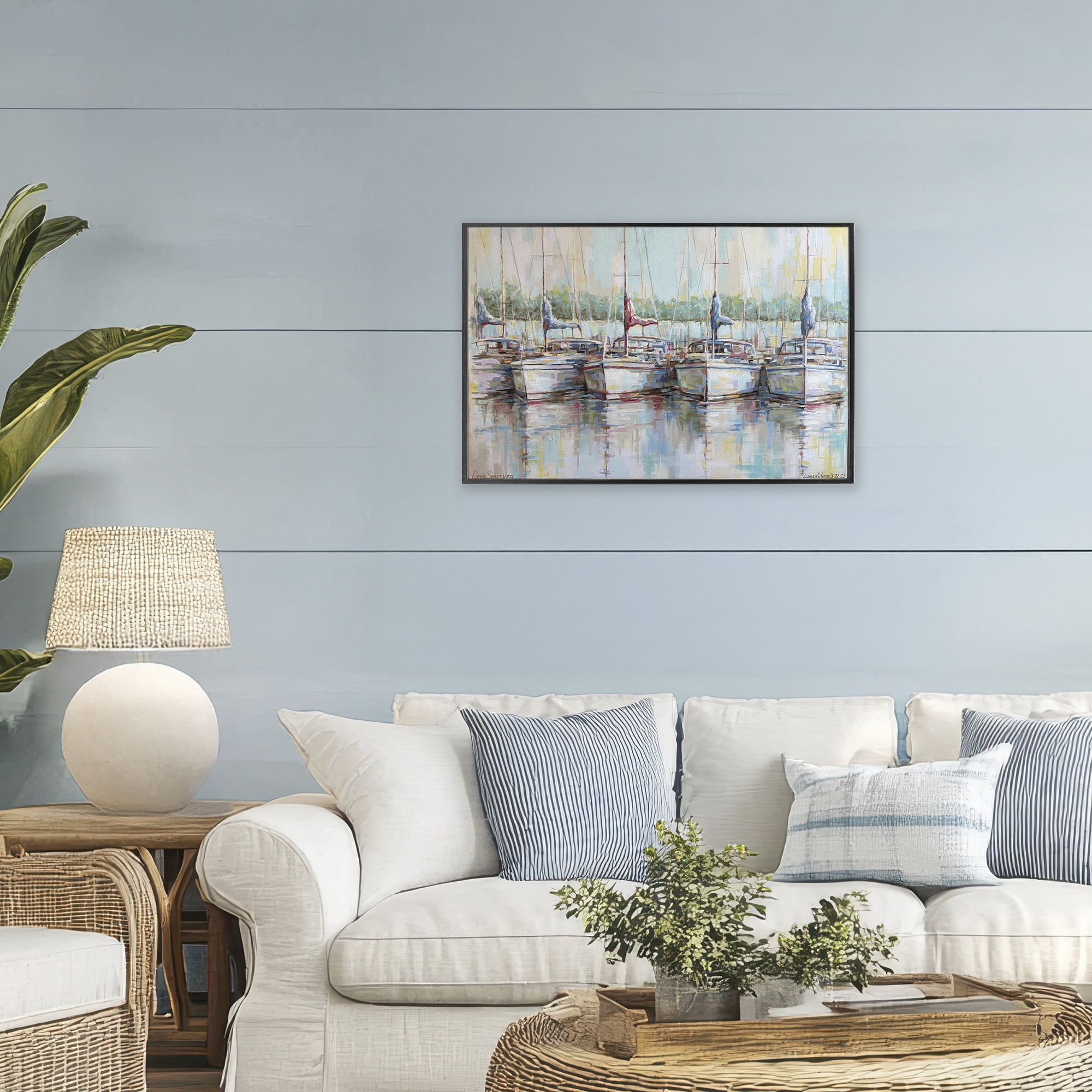 Stupell Industries Morning At The Marina Black Framed Giclee Art, design by Linda Sperruzzi