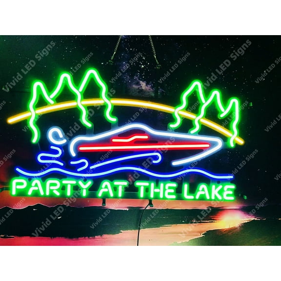 Queen Sense 32"x18" Party At The Lake Boat LED Sign Light Neon Signs With Dimmer Party Home Wall Decor Lights W132PATLB-XLED