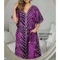 thumbnail image 3 of LA LEELA Women's Summer Pocket Nightgown Batik Caftan for Womens Sleepwear Long House Loungewear Dashiki Dress 1X-2X Violet, Spikes, 3 of 5