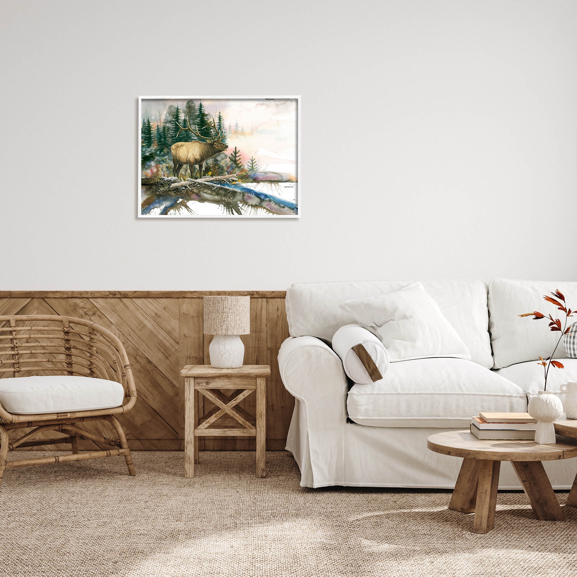Moose Woodland Nature Composition Animals & Insects Graphic Art White Framed Art Print Wall Art