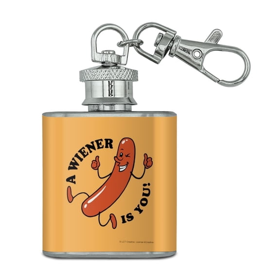 A Wiener Winner Is You Hot Dog Funny Humor Stainless Steel 1oz Mini Flask Key Chain