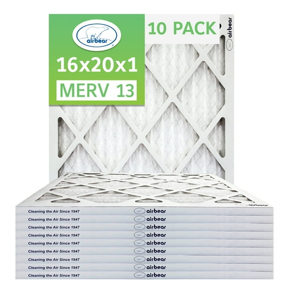 16x20x1 Air Filter MERV 13 (10-Pack) TRION Air Bear Pleated HVAC Air Filters Replacement (Actual Size 15.5 x 19.5 x .75)